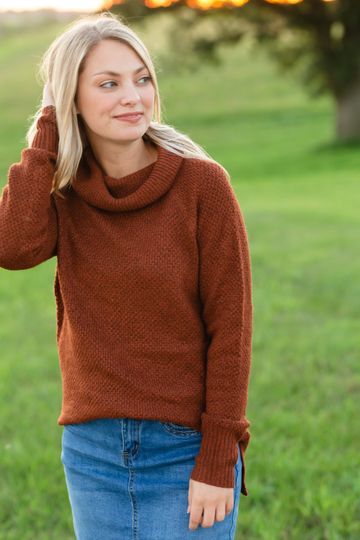 Rust Slouchy Cowl Neck Sweater