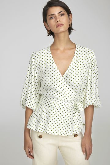 Lula Dot Print Green Lavender Top  - Final Sale