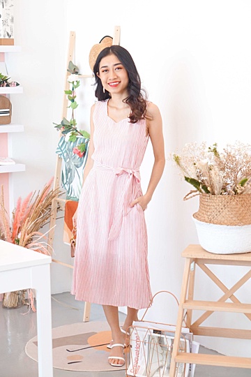 Mild & Sunny Stripes Dress in Red