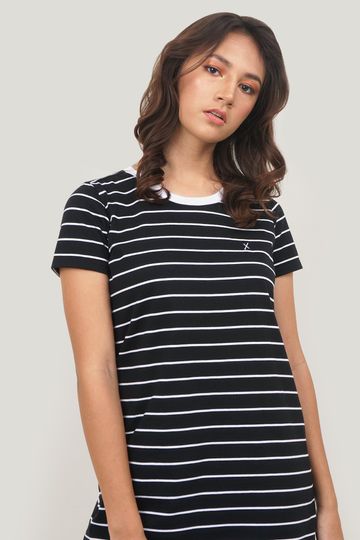 Striped Regular T-Shirt Dress With Embroidery