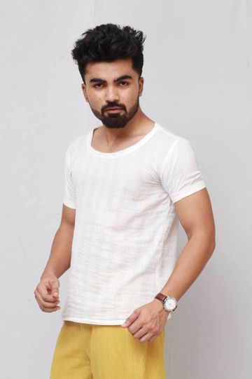 Handwoven White Cotton T-shirt