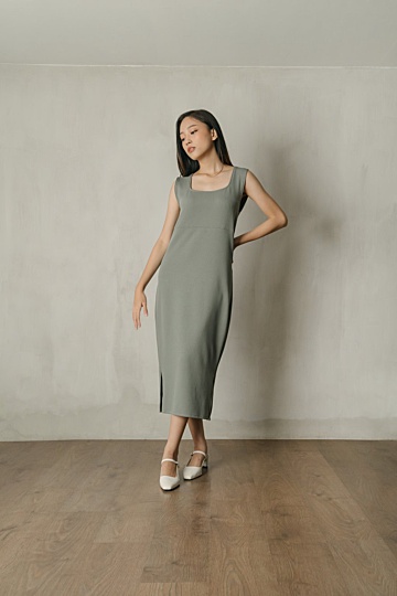 Paloma Knit Midi Dress in Smoke Green