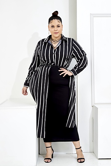 V2 - CURVA BF Shirt - Striped Shirt Dress