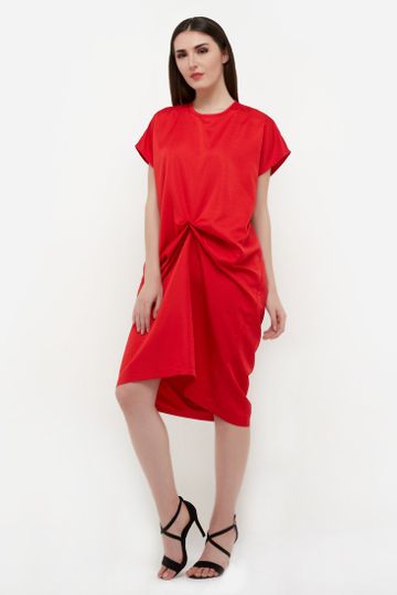 Front Detail Midi Dress - Red