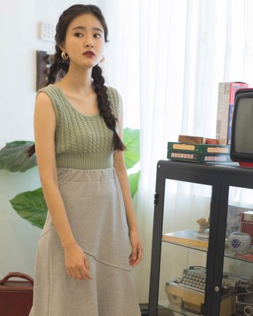 Jenee Knit Pattern Crop Top (LIGHT GREEN)