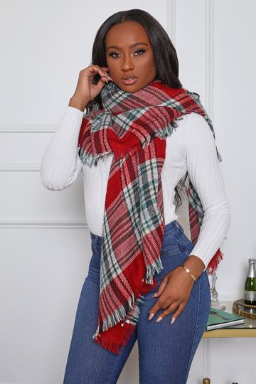 Plaid Fringe Scarf (Red/Green)- FINAL SALE