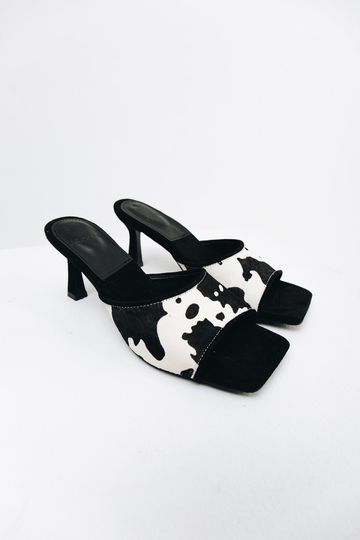 Cow Print Calf Hair Sandals- Black