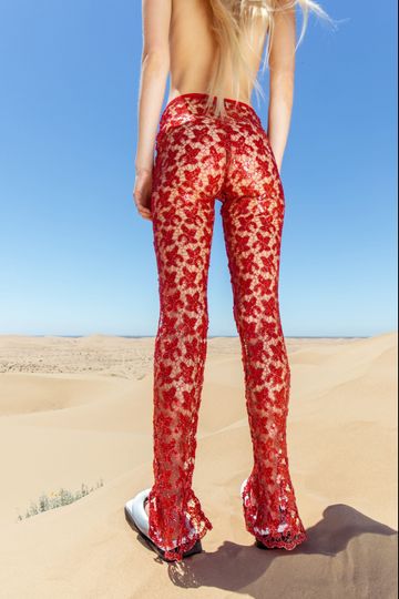 Siedres - Front Slit Sequined Pants- Red