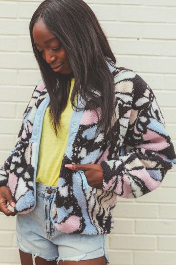 free people movement: printed hit the slopes fleece jacket - butterfly print