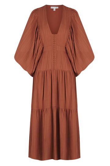 MILA PLUNGED TIERED MIDI DRESS - PAPRIKA