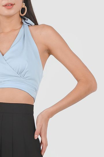Aurora Satin Halter Padded Top in Baby Blue #6stylexclusive