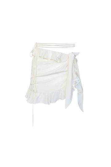 RUFFLE WRAP TIE SKIRT IVORY