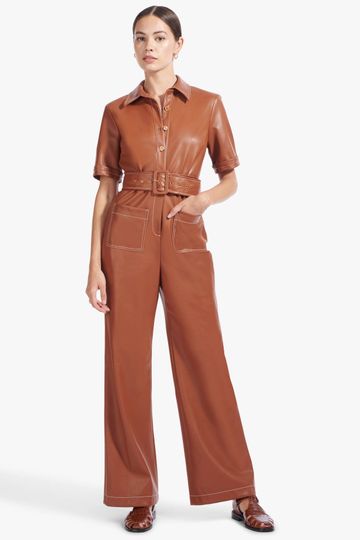 DAVEY JUMPSUIT | WHISKEY VEGAN LEATHER