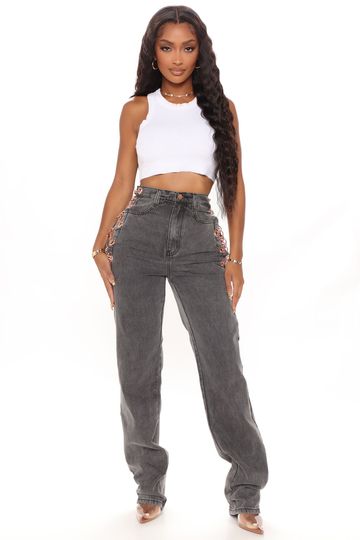 Tall Breaking Chains Straight Leg Jeans - Grey