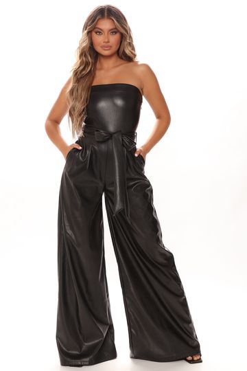 Danika Faux Leather Jumpsuit - Black