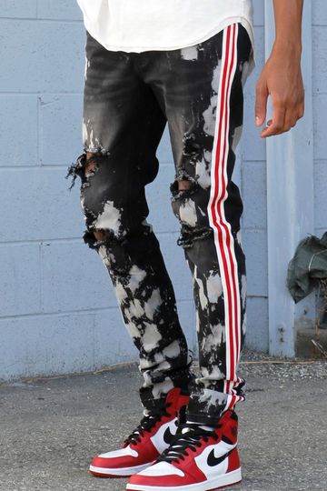 KDNK Jeans - Side Taped with Bleach - Black - KND4365