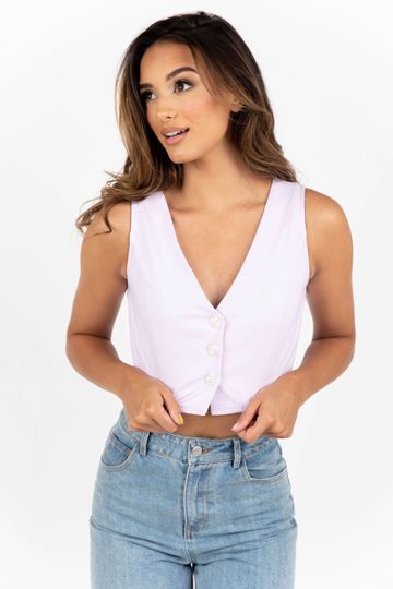 POLLY LAVENDER BUTTON UP CROP TOP
