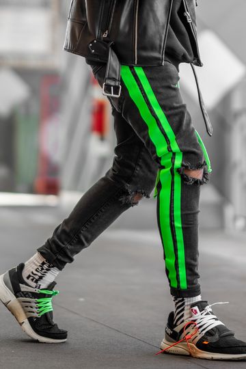 Double Striped Track Jeans V3 in Neon Green
