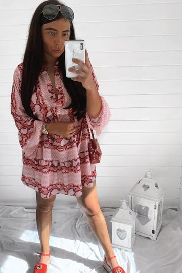 Red Snake Print Swing Dress