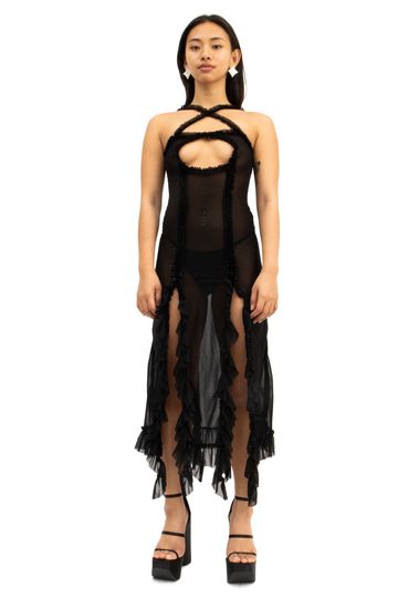 XOCHI RUFFLE BLACK DRESS