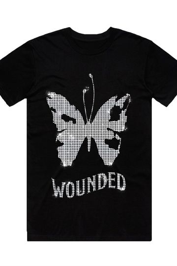 WOUNDED RHINESTONE TEE - BLACK