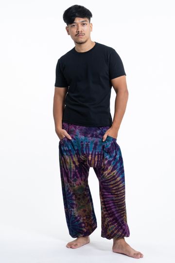 Tie Dye Cotton Men Harem Pants in Blue Purple