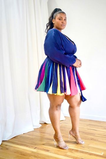 Plus Size Rainbow Pleat Little Navy Dress