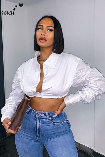 Simenual Button Ruched White Puff Sleeve Blouse Shirts Women Long Sleeve Fashion Fall 2021 Clothing Crop Blouses Solid Baddie