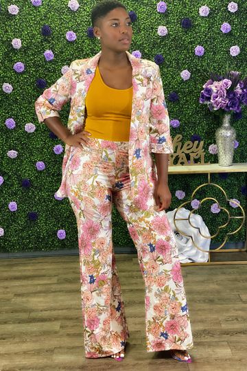 Blanche Floral Print Lux Palazzo Pant and Boyfriend Blazer Suit