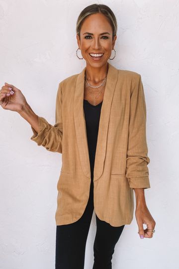 High Society Linen Blazer-Camel