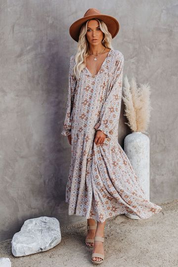 Firenze Printed Boho Maxi Dress - Baby Blue