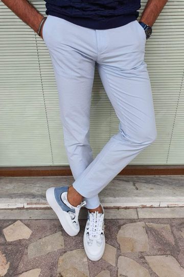 Berton Blue Slim Fit Cotton Pants
