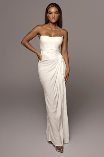 WHITE NOELIA LINEN SLIT SKIRT