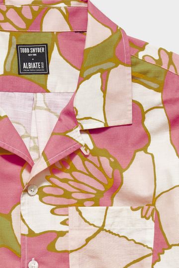 Italian Camp Collar Short Sleeve Shirt in Pink Floral Print