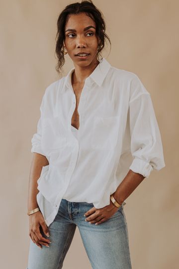 Z Supply: Lalo Long Sleeve Button-Up Top - White