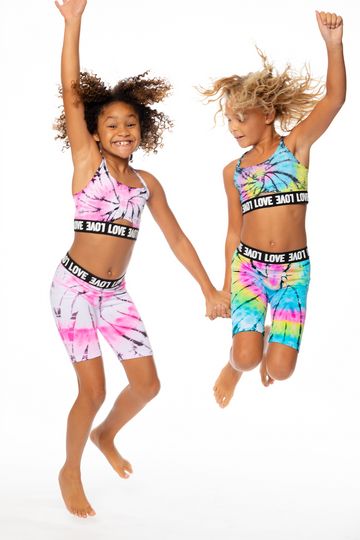 Tie Dye Bike Shorts With Love Elastic Waist Girls - One Size