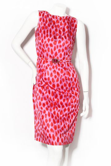 Dior Pink and Red Leopard Print Sheath Dress with Belt Resort 2008