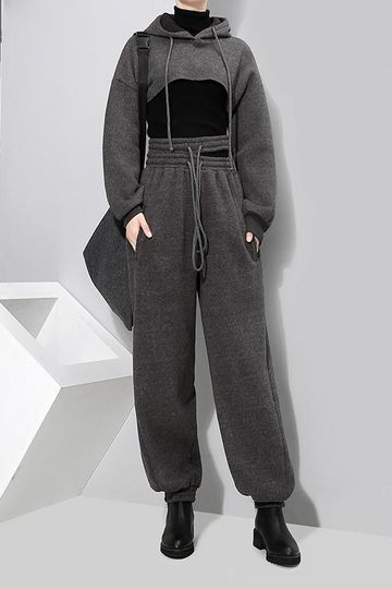 Teman Cropped Hoodie Sweatshirt - Gray