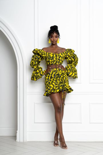 YINKA African Print Ruched Mini Skirt