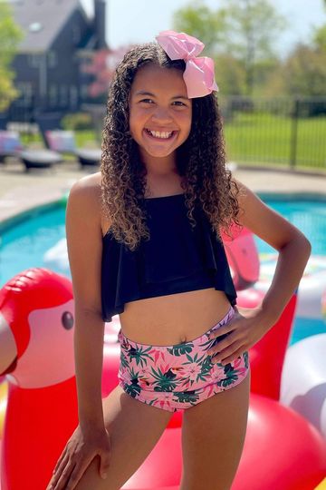 Black & Bubblegum Pink Tropical Floral Ruffle Top Bikini