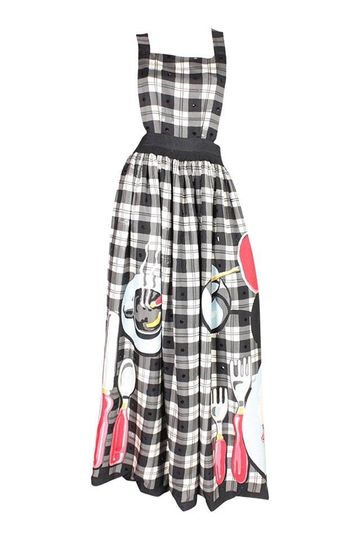 Michaele Vollbracht Gown 1980's Plaid Apron with Breakfast Print Vintage