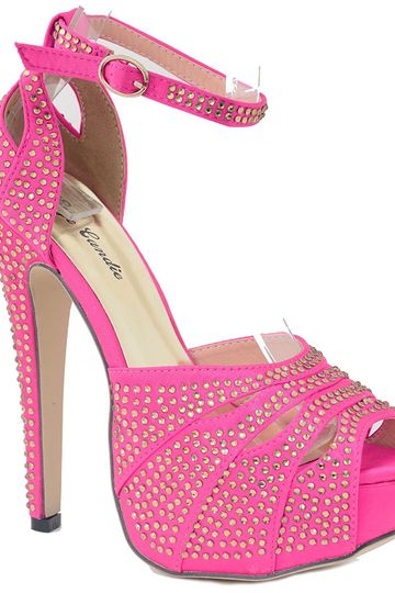 Platform Sandals Studded Peep Toe Cutout High Heel Dress Shoes Pink Women's