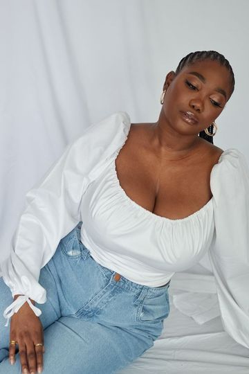 'Lilah' White Fuller Bust Balloon Sleeve Corset Top