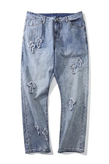 Chrome Hearts Distressed Cross Jeans