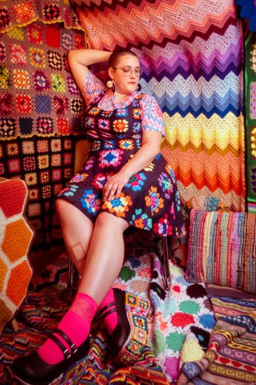 'Kaleidoscope' Classic Granny Square Crochet Print Skater Dress