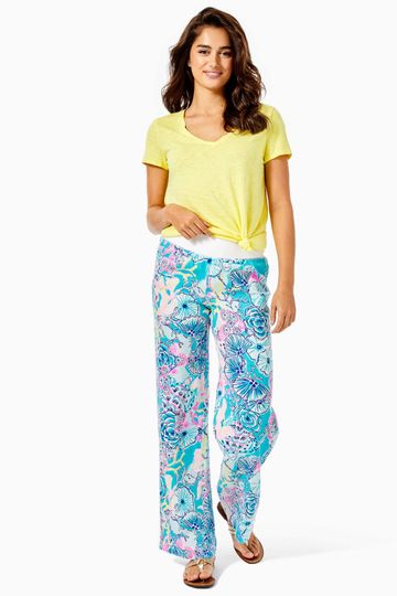 33" Beach Mid Rise Linen Palazzo Pant- Bali Blue Once Upon A Tide