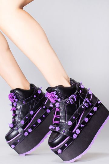 QOZMO Bondage Rose Platform Sneakers in Black Purple