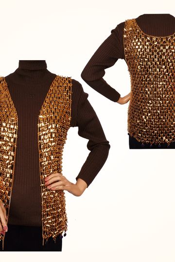 Vintage 1960s Paco Rabanne Gold Mylar Disc Chainmail Vest Size S / M