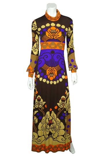Vintage Leonard Fashion Paris 1970s Silk Jersey Dress Mod Print Size Medium