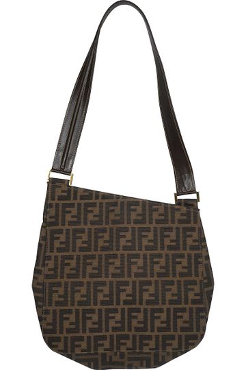 Vintage 1980s Fendi Zucca Monogram Shoulder Bag Purse Slant Top Authentic
